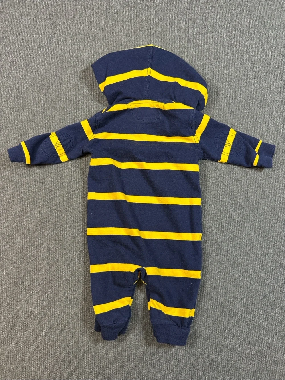 Ralph Lauren Baby Romper One-Piece Hooded Rugby Navy Yellow Stripe Size 3 Months